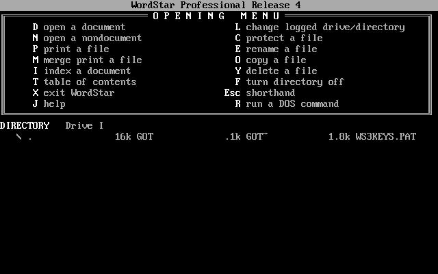 Tela de Abertura do WordStar 4 de 1987
