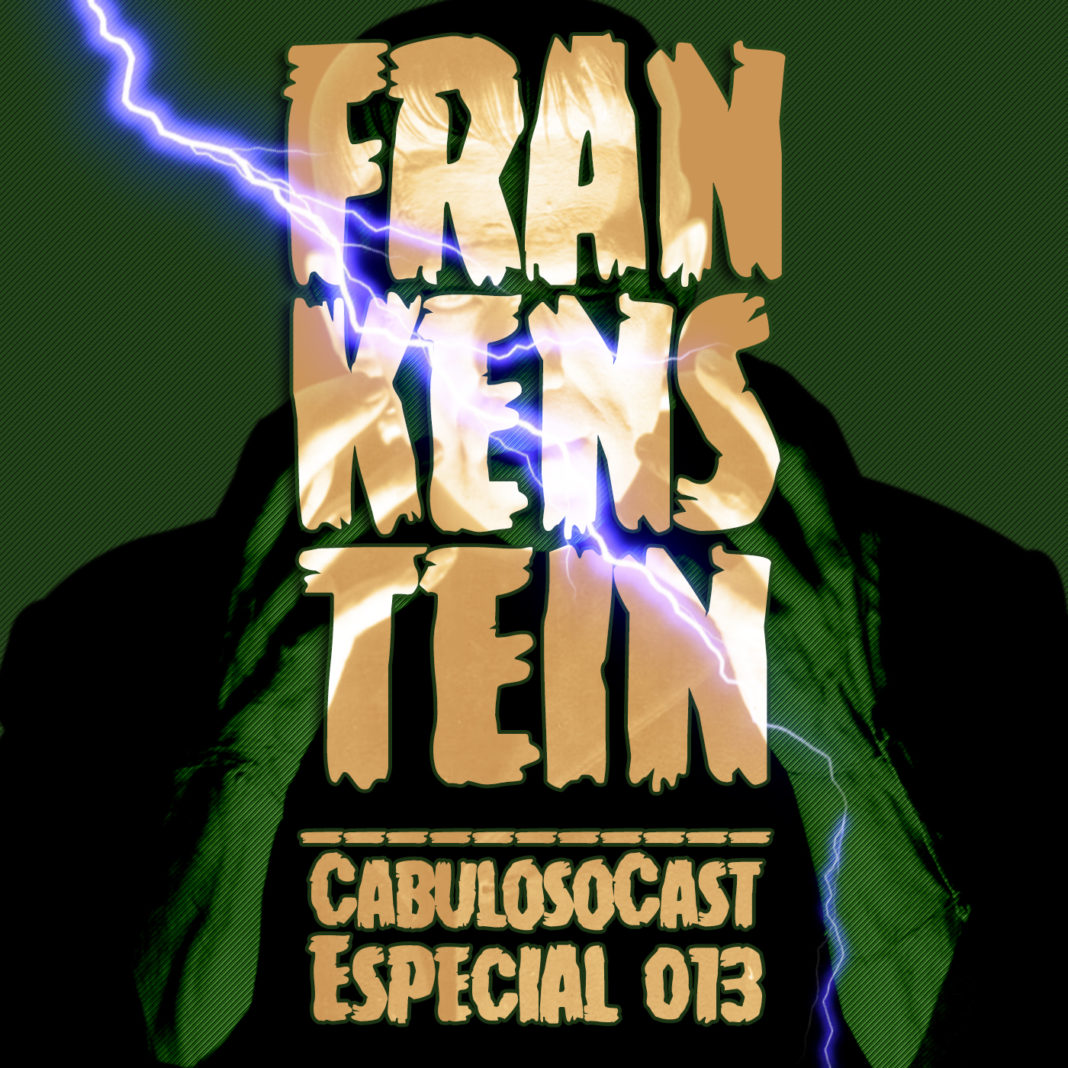 Descrição da vitrine: Fotomontagem que ao fundo tem o monstro de Frankenstein. Em frente está escrito 