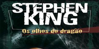 Recorte da capa do livro Os olhos do Dragão, em branco com letras grandes na parte superior o nome do autor "Stephen King" e logo abaixo em amarelo o titulo do livro "Os Olhos do Dragão"