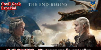 Vitrine do podcast. Na imagem, Cersei e Dainerys se encarando. Atrás de Cersei (ao fundo) a Grande Muralha, Jaime e o Dragão morto-vivo; atrás de Dani (ao fundo) o dragão Drogon, Tiryon, e os Imaculados.