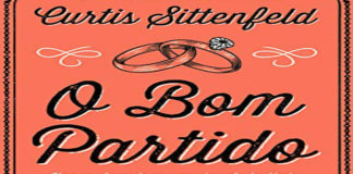 Recorte da capa do livro, um fundo vermelho claro, com duas alianças entrelaçadas. No topo, o nome da autora Curtis Sittenfeld, no centro, o título: O Bom Partido. Na base, a frase: "Uma versão moderna e emocinante do clássico Orgulho e Preconceito". Tudo em letra cursiva.