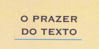 Recorte da capa do livro, fundo em bege claro, e no centro o título "O Prazer do Texto" em cor escura. Abaixo do titulo uma linha azul.