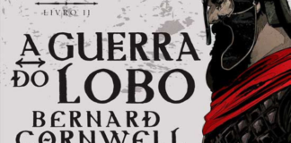 Recorte da capa do livro. Ilustração com fundo cinza claro, à esquerda, um guerreiro de perfil, usando capacete, armadura, uma faixa vermelha no peito, e barba longa. À direita o título do livro e nome do autor.