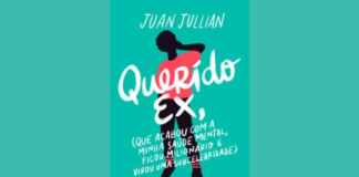 Capa do livro. Sobre um fundo verde, uma silhueta escura de uma pessoa com camiseta vermelha. Em primeiro plano, no topo, o nome do autor. No centro, o título: "Querido ex," e o subtítulo: "(que acabou com a minha saúde mental e virou uma subcelebridade)".