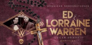 Montagem da capa do livro. Sobre um fundo roxo, do lado esquerdo foto em preto e branca do casal do título, e um cruscifixo. Do lado direito, o texto: Arquivos Sobrenaturais. Logo abaixo o título do livro em letras grandes.