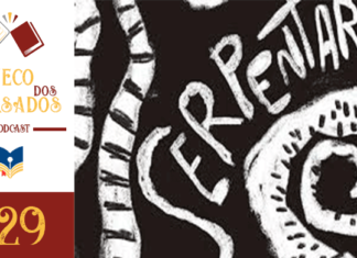 Boteco dos Versados 29 – Serpentário Vitrine do episódio do podcast Boteco dos Versados. Na esquerda tem uma coluna vertical, com a logo do pocast no topo, a logo do Leitor Cabuloso no meio e o numeral 29 na base, indicando a numeração do podcast. Em destaque, um recorte da capa, mostrando diversos corpos de serpente compondo uma cena que parecem caminhos em um labirinto. O nome do livro: Serpentário aparece neste mesmo formato, centralizado.