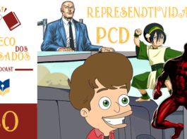 Vitrine do episódio do podcast Boteco dos Versados. Na esquerda tem uma coluna vertical, com a logo do podcast no topo, a logo do Leitor Cabuloso no meio e o numeral 30 na base, indicando a numeração do podcast. Em destaque Caleb da animação Big mouth sentando sorrindo, acima dela a esquerda Charles Xavier seguido do nome do episodio "Representatividade PCD" na cor amarela. Do lado direito Tof de Avatar e Demolidor.