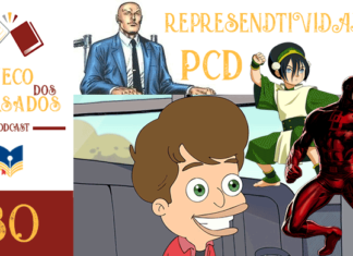 Boteco dos Versados 30 – Representatividade PCD Vitrine do episódio do podcast Boteco dos Versados. Na esquerda tem uma coluna vertical, com a logo do podcast no topo, a logo do Leitor Cabuloso no meio e o numeral 30 na base, indicando a numeração do podcast. Em destaque Caleb da animação Big mouth sentando sorrindo, acima dela a esquerda Charles Xavier seguido do nome do episodio "Representatividade PCD" na cor amarela. Do lado direito Tof de Avatar e Demolidor.