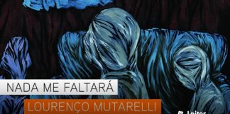 Recorte da capa do livro. Uma pintura com fundo preto, formas humanóides dão impressão de estarem cobertas por tecidos em tons azulados. Na base, o título do livro e o nome do autor.