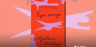 Capa do livro. Um fundo vermelho, no topo o titulo em preto e letras cursivas. No centro, uma silhueta lilás humanóide na horizontal. Na base, o nome da autora