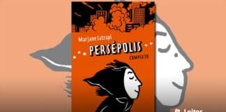 Capa da HQ. Ilustração com o fundo vermelho, no topo prédios entre fumaças sendo atingidos por misseis. No centro, o nome da autora e o título. Logo abaixo, a protagonista com caminhando de perfil.