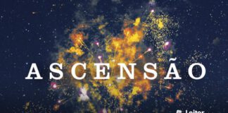 Recorte da capa do livro, um céu noturno e estrelado no fundo, no centro nuvens amarelas mostram uma imagem semelhando a fogos de artificios. Em primeiro plano, o título do livro.