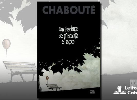 Capa da HQ. Uma ilustração mostrando na base um banco de praço com um balão amarrado. Boa parte da capa é preta formando a silhueta de folhas de uma arvore. No centro, sobre o fundo preto o nome do autor no topo, e em branco, no centro o título da HQ.