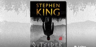 Capa do livro. No topo o nome do autor em amarelo sobre um fundo preto. Abaixo, uma silhueta humana preta com olhos vermelhos e de cabeça para baixo. No fundo um céu formado de nuvens em tom acinzentado. Na base o titulo do livro em branco.