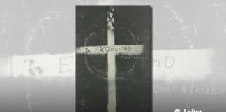 Capa do livro. Um fundo preto com algumas ranhuras, no centro um cruz branca rudimentar, no centro da cruz está o nome do livro.