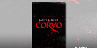 Capa do livro. Um fundo preto com inúmeros pontos brancos, e algumas manchas vermelho sangue. No centro o texto "Edição Definitiva". O nome do autor em branco e o titulo "O Corvo" em vermelho sangue.