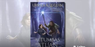 Capa do livro. Ilustração mostrando o interior de uma caverna, com paredes e chão em tons roxo. Um homem e uma mulher correndo, com roupas típicas de fantasia medieval. O homem segura um cajado que ilumina o ambiente. Em primeiro plano, no topo, o nome da autora. E na base o título do livro.