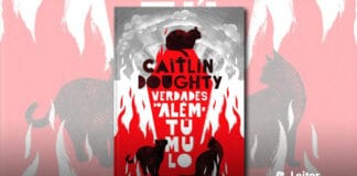 Capa do livro. No fundo, na parte superior, um céu com nuvens em preto e branco desenhado com traços em semi-circulos. Na parte de baixo, silhueta de um incêndio em vermelho e no centro a silhueta em vermelho de um caixão em pé. Sobre o caixão um gato, e no chão mais dois gatos, os três em silhueta preta e vermelha. Em primeiro plano o nome da autora e o título do livro.