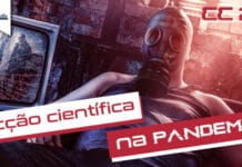 Vitrine do episódio. Ilustração com um homem sentado usando uma mascara de gás, ao lado de uma TV de tubo com a tela rachada. Em primeiro plano, no topo à esquerda o simbolo do Leitor Cabuloso, à direita "CC 212" em vermelho. Na base o título " Ficção científica na pandemia".