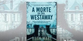 Capa do livro. Imagem com um tom azulado, paisagem com a frente de um casarão, frente ao casarão está o portão de entrada com plantas sobre os muros, e um caminho gramado. Na parte superior,o céu azulado. Em primeiro plano, o titulo do livro e o texto: "Todas as famílias têm seus segredos, alguns valem até assassinato...". Na base, o nome da autora, e o texto "Autora de A mulher na cabine 10"