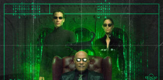 Sala de aspecto vitoriano no escuro. Em destaque, Morpheus (sentado numa poltrona bordô) com Neo e Trinity ao seu lado, ao fundo – todos os personagens trajam um roupão de couro preto e óculos escuros. Há um gato preto sobre a poltrona, além de neblina e efeitos digitais de letras e números na tonalidade verde-limão. A imagem possui margem linear verde. Na parte superior, na mesma cor, há o letreiro “Episódio #024 - Matrix”, diagramado de forma similar aos efeitos digitais citados acima. Na parte inferior, há os logos do podcast “Estação 21” e do site “Leitor Cabuloso”.
