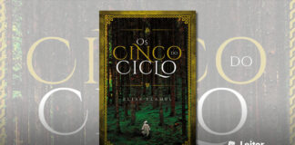 Capa do livro com uma moldura amarelo-dourado. Uma imagem de uma floresta de arvores altas e solo verde. Uma pessoa de capa branca caminha para dentro da floresta. No topo em amarelo e branco o título do livro, e logo abaixo o nome do autor.