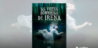 Capa do livro. Imagem de uma moça de pele clara, e vestido branco. Ela está totalmente subersa virada para cima, com o rosto quase na superficie da água, quase tocando seu reflexo. Acima da água, no fundo, árvores finas, e sombrias em uma paisagem esverdeada. No fundo atras da moça dois olhos escuros semelhantes a de um lobo.