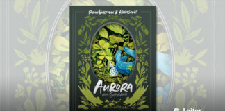 Capa da HQ. Ilustração com um fundo verde escuro com diversas folhas e plantas nas laterais. No centro, em uma moldura ovalada, a imagem de uma minuscula moça loira de vestido branco e azul entre trevos e outras plantas, observa uma mão azul, que se mostra parcialmente e que para a moça é maior que ela. Logo abaixo, o título da obra.