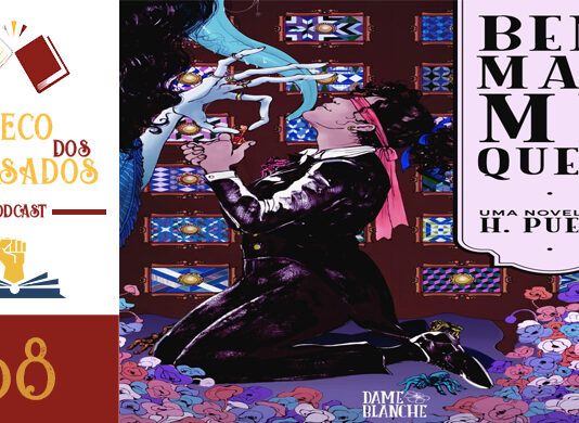 Vitrine do episódio do podcast Boteco dos Versados. Na esquerda tem uma coluna pequena vertical, com a logo do podcast no topo, a logo do Leitor Cabuloso no meio e o numeral 68 na base, indicando a numeração do podcast. A direita, em destaque, capa do livro "Bem mal me quer". Uma jovem vestindo um fraque preto, calças pretas e camisa branca está ajoelhada diante e uma criatura. A criatura está escondida no canto, ficando visível penas uma mão pálida com dedos longos, que parece entregar ou receber uma chave da jovem. A mulher está vendada com uma faixa de tecido vermelha. Na parte inferir, nota-se algumas flores, e três tarântulas próximas à jovem. O título está em destaque no canto superior direito, escrito em letras pretas sobre um fundo branco.